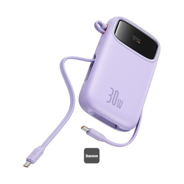 Baseus - Os-Baseus Qpow 2 Digital Display Fast-Charging Power Bank With 2 Built-In Type-C Cable 10000Mah 30W Nebula Purple