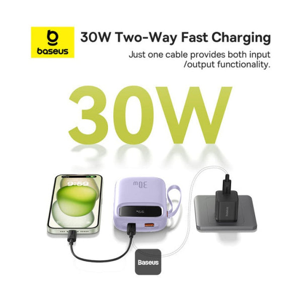 Baseus - Os-Baseus Qpow 2 Digital Display Fast-Charging Power Bank With 2 Built-In Type-C Cable 10000Mah 30W Nebula Purple
