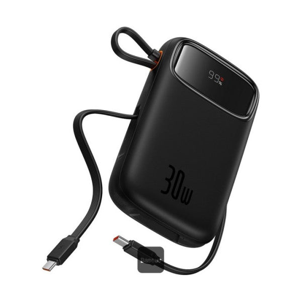 Baseus - Os-Baseus Qpow 2 Digital Display Fast-Charging Power Bank With 2 Built-In Type-C Cable 20000Mah 30W Cluster Black