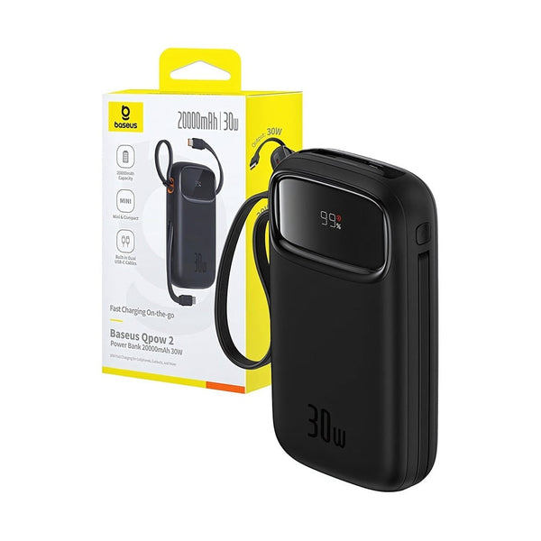 Baseus - Os-Baseus Qpow 2 Digital Display Fast-Charging Power Bank With 2 Built-In Type-C Cable 20000Mah 30W Cluster Black