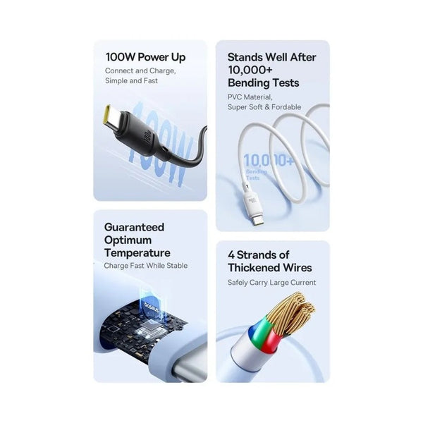 Baseus - Os-Baseus Silky Series Fast Charging Cable Type-C To Type-C 100W 2M Moon White