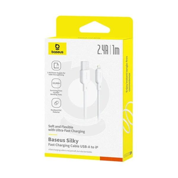 Baseus - Os-Baseus Silky Series Fast Charging Cable Usb To Ip 2.4A 1M Moon White