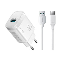 شاحن حائط جوي روم مع كابل USB إلى تايب سي، 18 واط، أبيض
