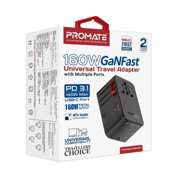Promate Tripmate-Gan160 , Travel Adapter
