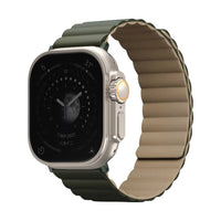 UNIQ REVIX REVERSIBLE MAGNETIC APPLE WATCH STRAP 49/45/44/42MM - (MOSS GREEN/ TAN)