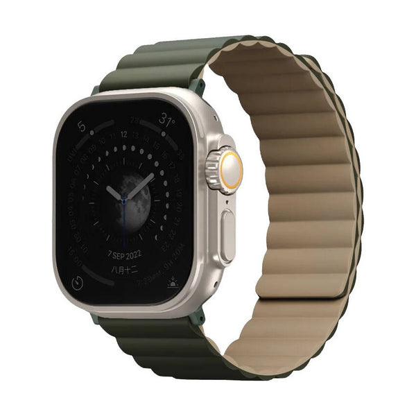 UNIQ REVIX REVERSIBLE MAGNETIC APPLE WATCH STRAP 49/45/44/42MM - (MOSS GREEN/ TAN)