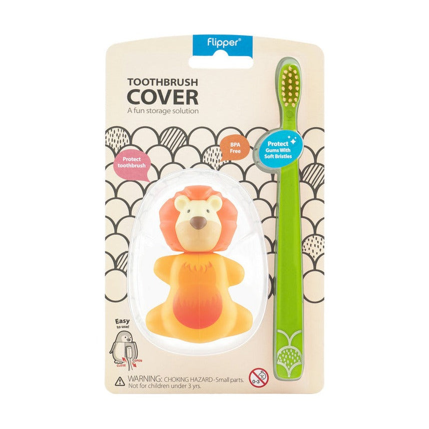 Flipper Fun Animal Lion Toothbrush and Cover Set - Kids Oral Care
