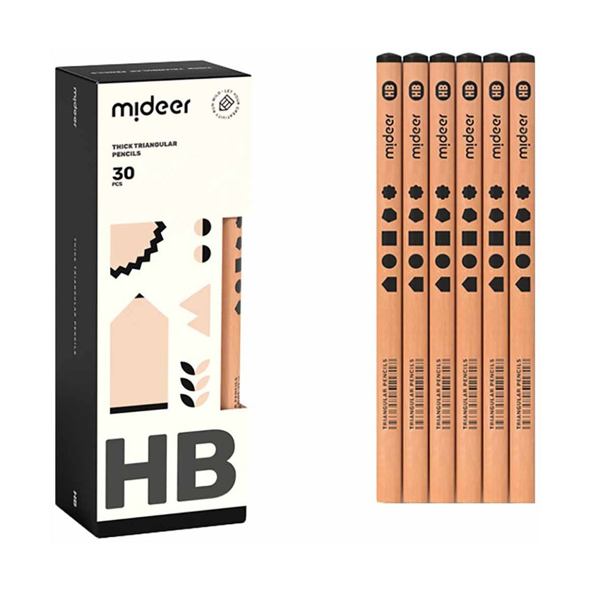 Mideer Thick Triangular Pencils HB 30 Pieces - Kids Writing Set