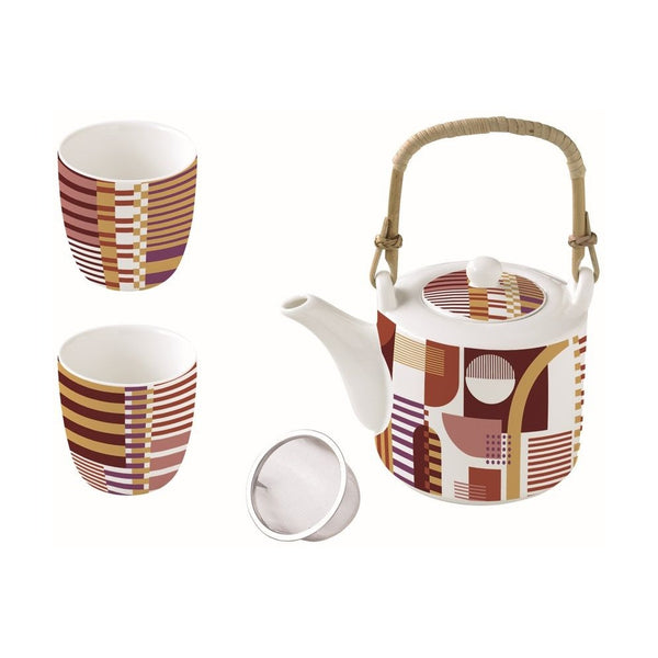 Easy Life - Geometric Art Teapot W/Infuser 600Ml & 2Cups 160Ml W/Box