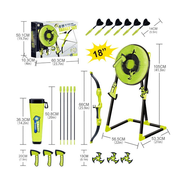 Aojie Sport - 18" Target Set (W/ 3 Axes, 3 Spiral Darts, 6 Darts, 1 Bow, 5 Arrows)