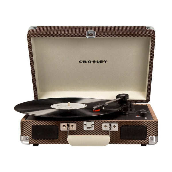 Crosley Cruiser Deluxe Briefcase Style Three Speed Portable Bluetooth Vinyl Turntable with Built-In Stereo Speakers - Tweed Brown