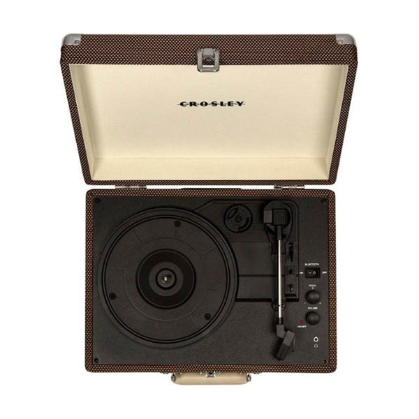 Crosley Cruiser Deluxe Briefcase Style Three Speed Portable Bluetooth Vinyl Turntable with Built-In Stereo Speakers - Tweed Brown