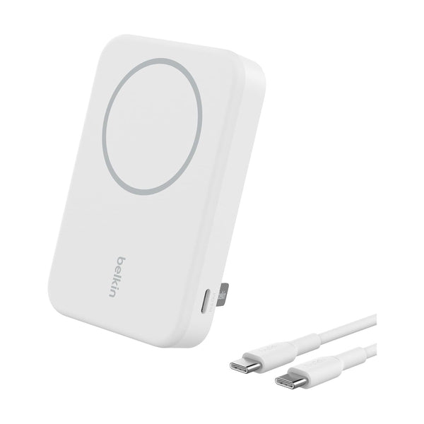 Belkin 8k Qi2 15w Magnetic Wireless Power Bank with Kickstand, with USB-C PD 20w, White