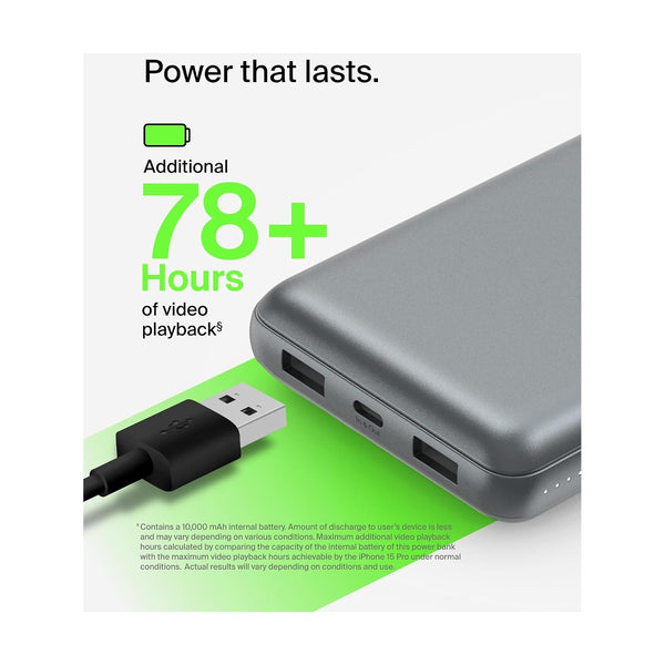 Belkin - Boostcharge 3-Port 10K Power Bank With Usb-C 15W, Grey