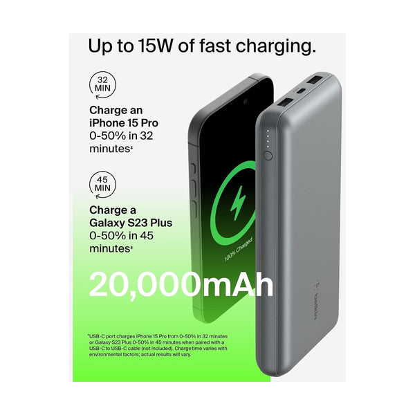 Belkin - Boostcharge 3-Port 10K Power Bank With Usb-C 15W, Grey