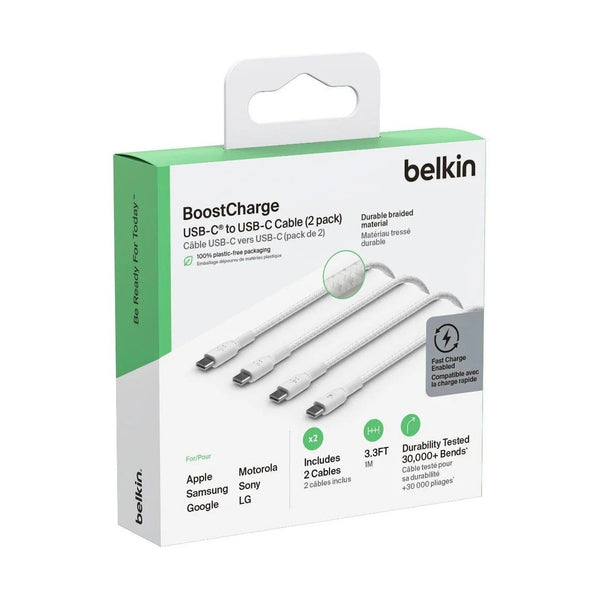 Belkin - Boostcharge Braided USB-C To USB-C 1M, White, 2Pack
