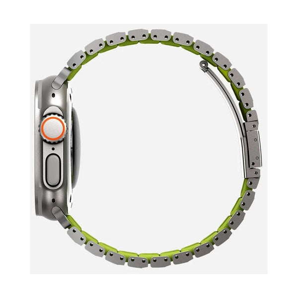 Uniq Strova Flex Apple Watch Self-Adjustable Steel Band - Titanium Sliver/Lime Green