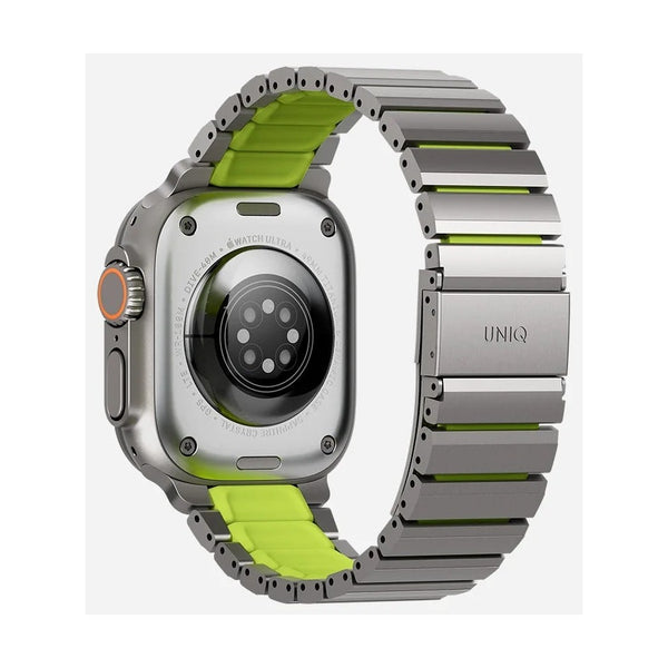 Uniq Strova Flex Apple Watch Self-Adjustable Steel Band - Titanium Sliver/Lime Green