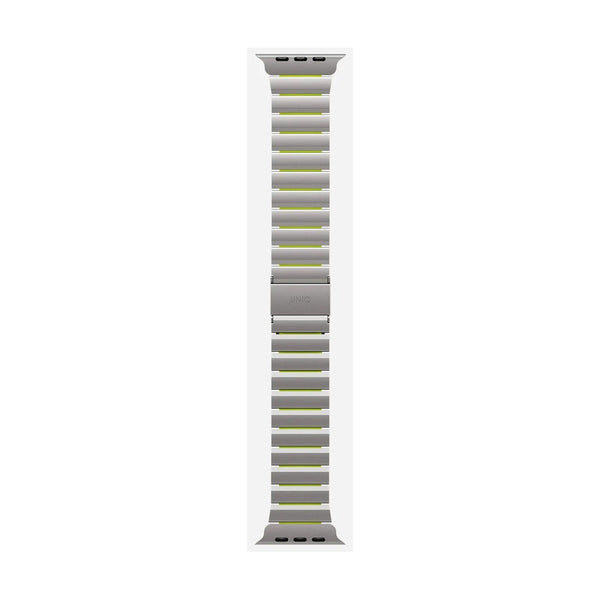 Uniq Strova Flex Apple Watch Self-Adjustable Steel Band - Titanium Sliver/Lime Green