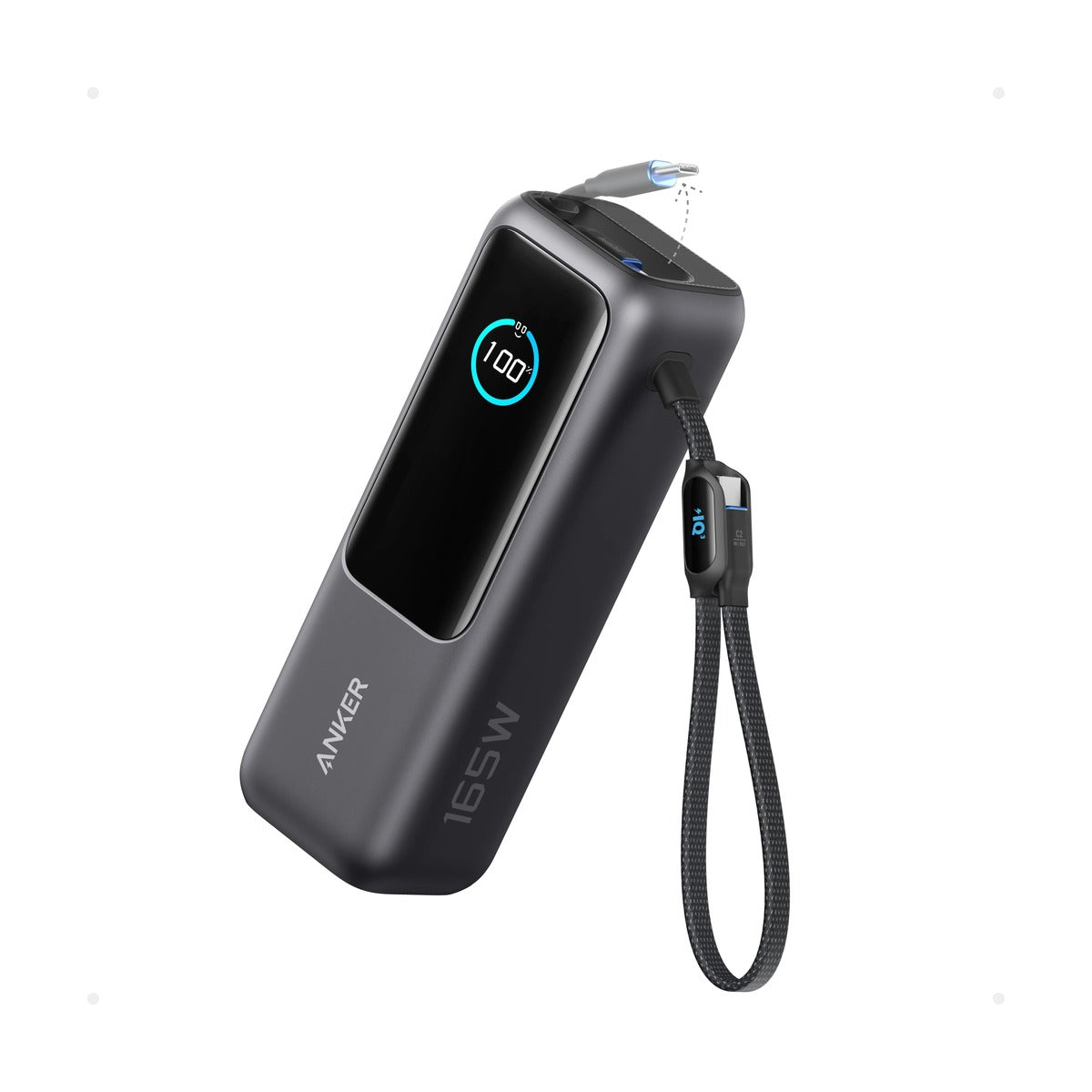 بنك طاقة من أنكر، سعة 25 ألف مللي أمبير، بقوة 165 واط، لون أسود - مزود بكابل USB-C قابل للسحب