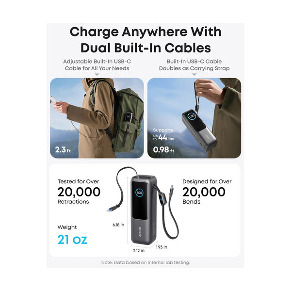 Anker - Power Bank (25K, 165W, Built-In USB-C and Retractable Cable) - Black