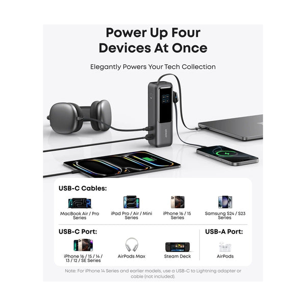 Anker - Power Bank (25K, 165W, Built-In USB-C and Retractable Cable) - Black