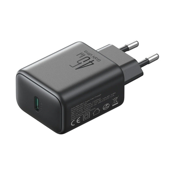Joyroom - GaN 45W USB-C Super Fast Charger-Black (EU)+A14 C to C 60W 1.2m - Black