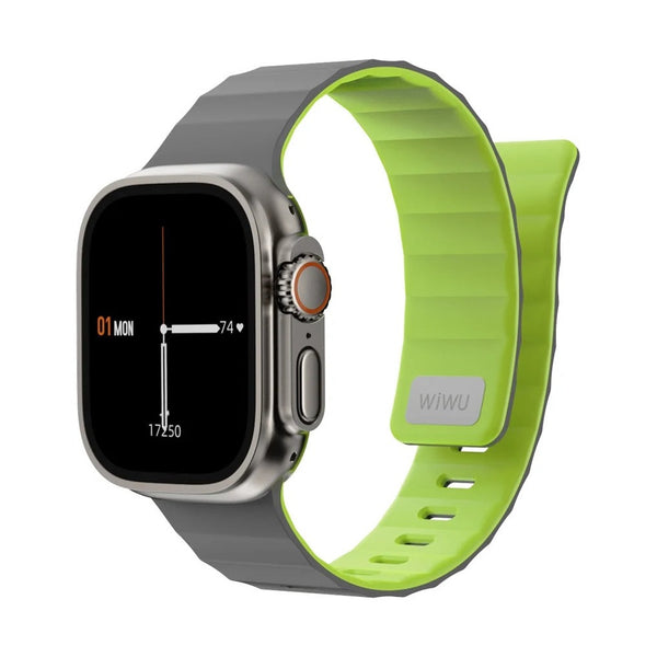 Wiwu - Mag Secure Watch Band Magnetic Silicone Strap - Gray+Green