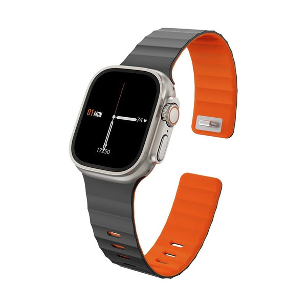 Wiwu - Mag Secure Watch Band Magnetic Silicone Strap - Black+orange