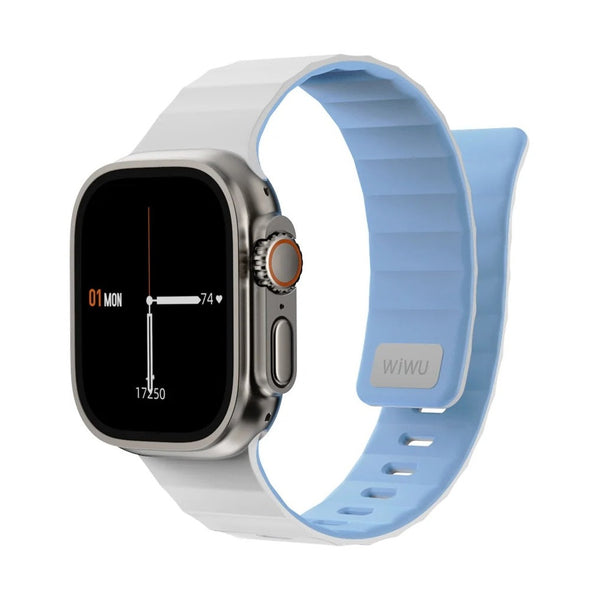 Wiwu - Mag Secure Watch Band Magnetic Silicone Strap - White+Blue