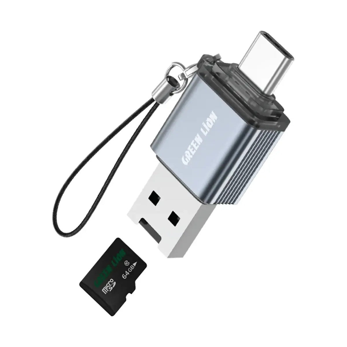 قارئ بطاقات Green Lion 2 في 1 - بطاقات Micro SD - رمادي