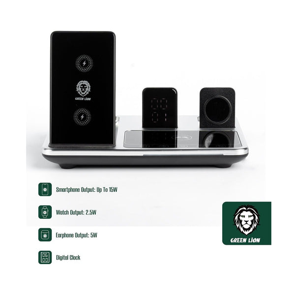 Green Lion 4 In 1 Wireless Charging Station 15W - Gray