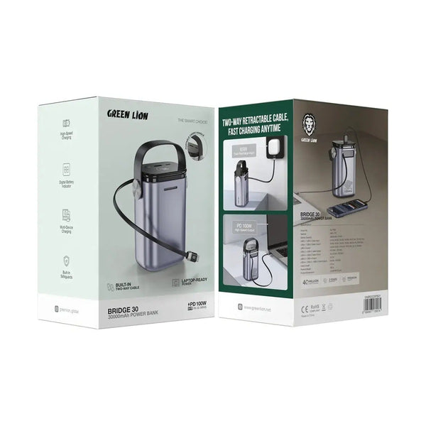 Green Lion BRIDGE 30 - 30000mAh Power Bank PD 100W - Grey