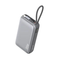 Green Lion Dakar 10000mAh Power Bank, PD 35W, Built-In Retractable USB-C Cable, Grey