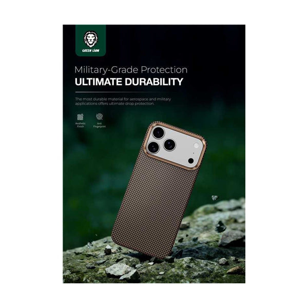 Green Lion Magsafe Kevlar Case For Iphone 17 Pro Max - Black & Gold