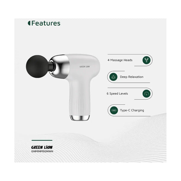 Green Lion Mini Massage Gun 6 Speed Levels - White