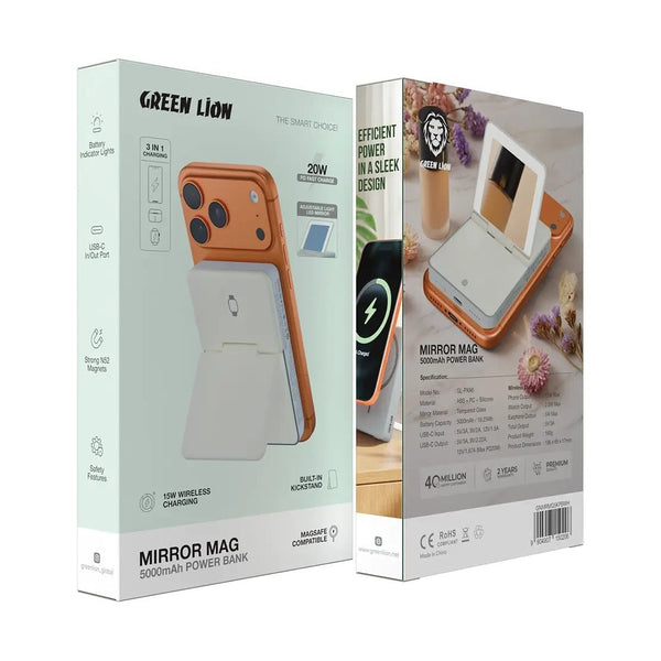 Green Lion Mirror Mag 5000mAh Power Bank - White