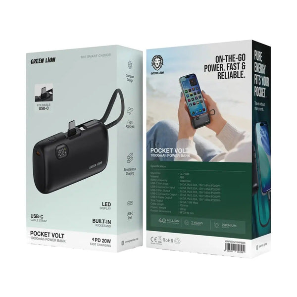 Green Lion Pocket Volt 10000mAh Power Bank PD 20W - Black