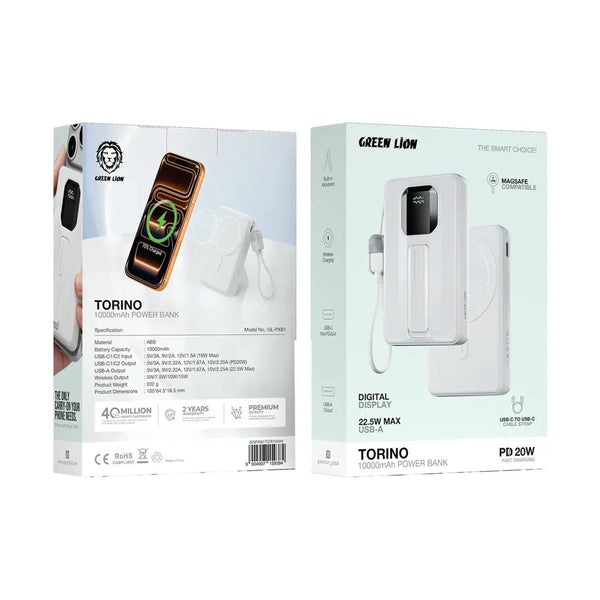 Green Lion TORINO 10000mAh Power Bank PD 20W - White