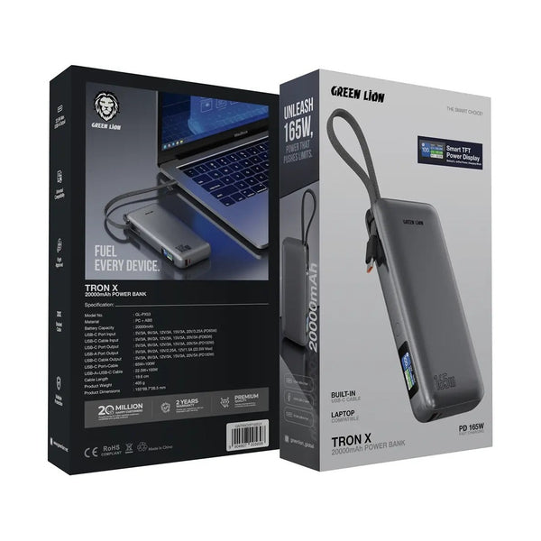 Green Lion Tron X Power Bank 20000mAh PD 165W - Gray