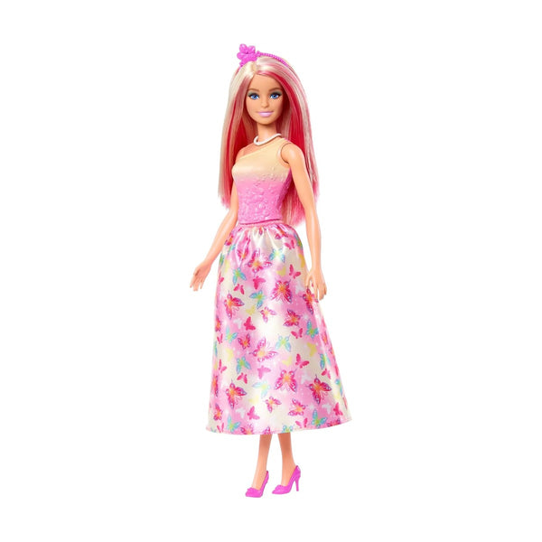 Barbie Royal Doll with Pink and Blonde Hair, Butterfly-Print Skirt and Accessories