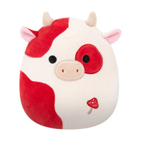 SQCR - Little Plush 7.5" Squishmallows TBD - Cream and Burgundy Spotted Cow W/Mushroom Embroidery