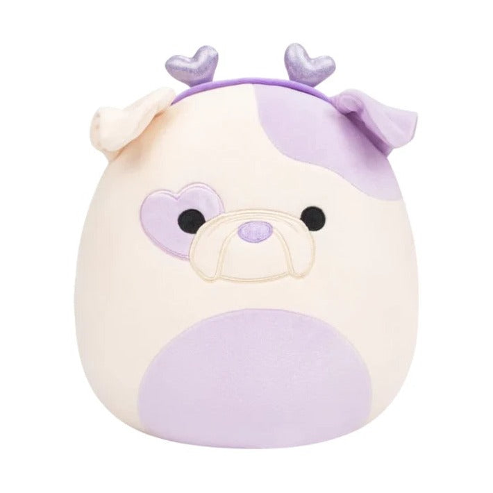 SQVA - Little Plush 7.5" Squishmallows Danielle - Cream and Lavender Bulldog W/Heart Headband