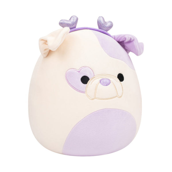 SQVA - Little Plush 7.5" Squishmallows Danielle - Cream and Lavender Bulldog W/Heart Headband