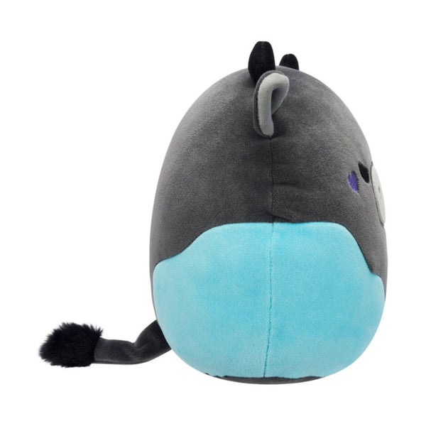 SQVA - Little Plush 7.5" Squishmallows Smithereens - Charcoal Grey Cow W/Teal and Purple Spots and Melting Heart Embroidery