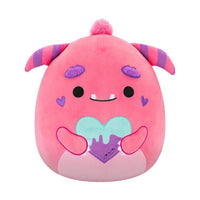 SQVA - Medium Plush 12" Squishmallows Mont - Pink Monster holding purple and teal monster heart