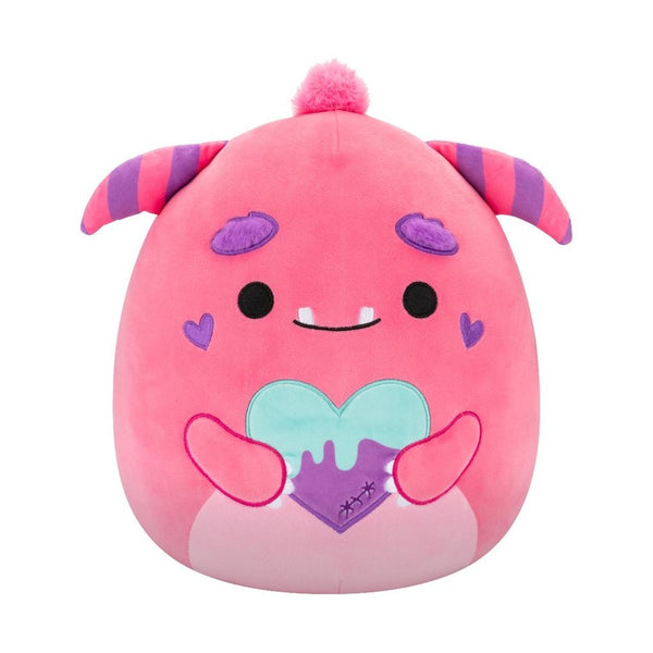 SQVA - Medium Plush 12" Squishmallows Mont - Pink Monster holding purple and teal monster heart
