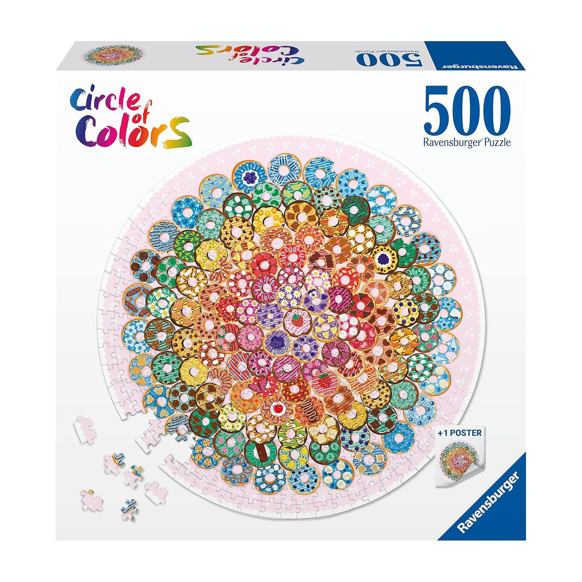 Ravensburger Circle of Colors Donuts 500 Piece Round Jigsaw Puzzle, 52 cm