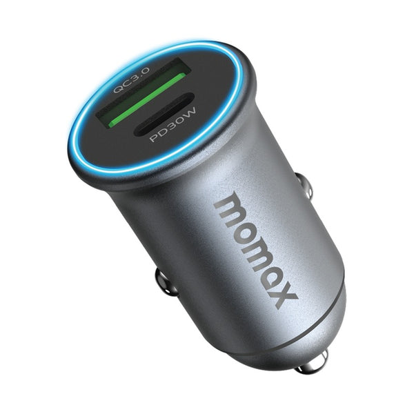 MOMAX MOVE 30W DUAL PORT CAR CHARGER - GREY
