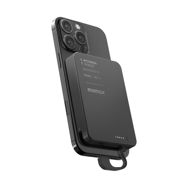 MOMAX 1-POWER F.PASS+ 10000mAh POWER BANK WITH BUILT-IN CABLE & MAGNETIC ATTACHMENT - BLACK